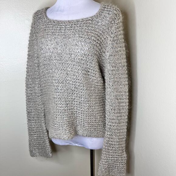 Vtg J. Jill Sweater M/L Women Open Knit Wool Beige Round Neck Jumper Long Sleeve - Picture 4 of 8